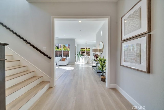 entrance foyer with light wood-type flooring