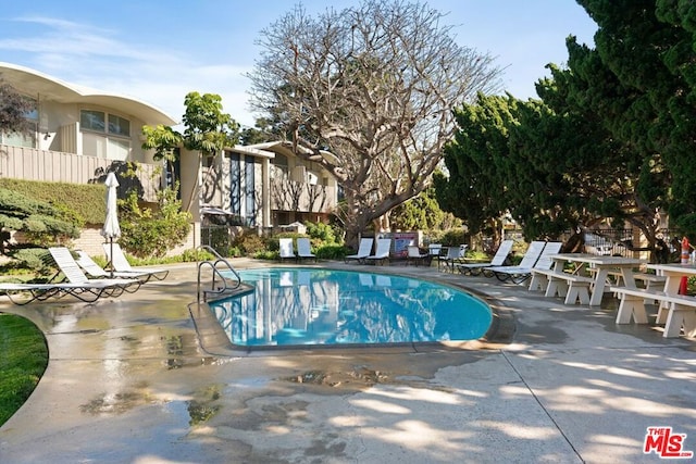 view of swimming pool featuring a patio area