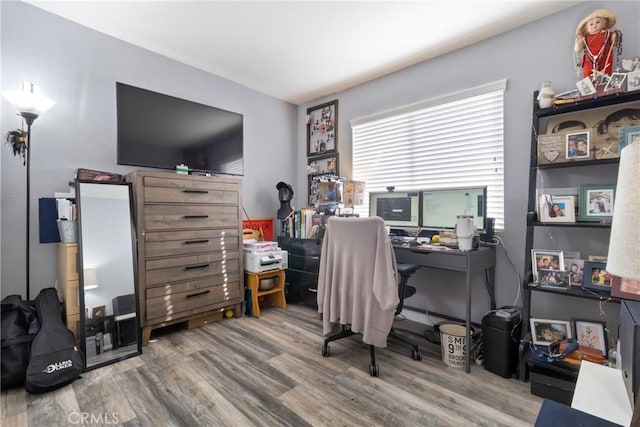 office space with hardwood / wood-style floors