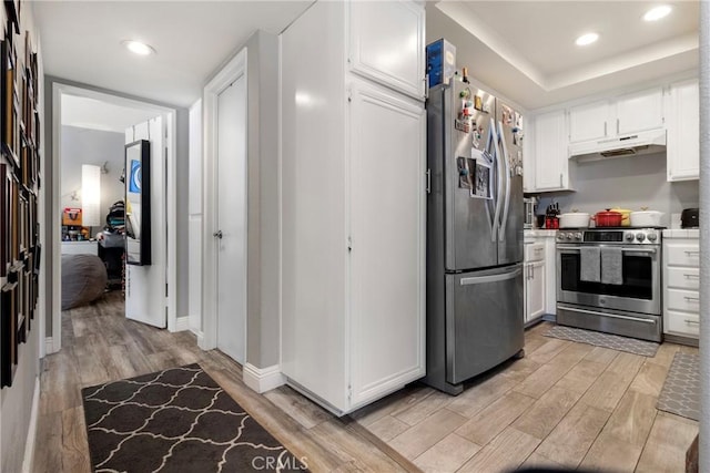 kitchen with white cabinets and stainless steel appliances