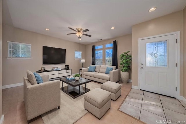 10401 Point Lakeview Rd, Kelseyville, CA 95451 - living room with recessed lighting, a ceiling fan, and baseboards