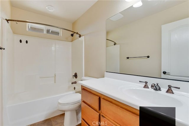 full bathroom featuring toilet, tile patterned flooring, shower / bathtub combination, and vanity