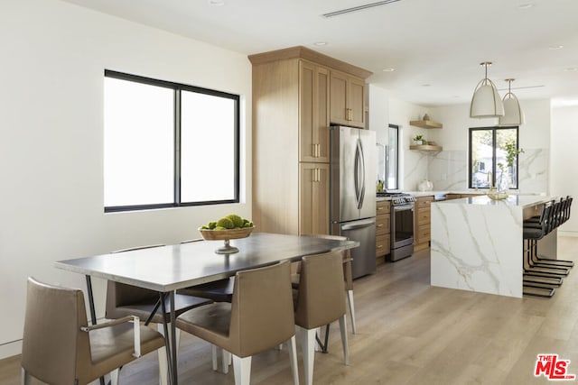 dining room with light wood-type flooring