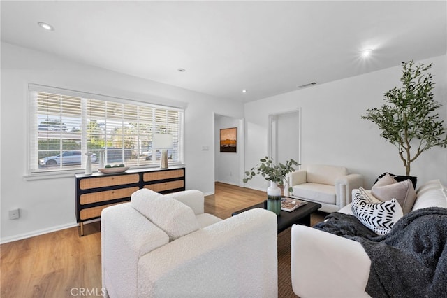 living room with light hardwood / wood-style flooring