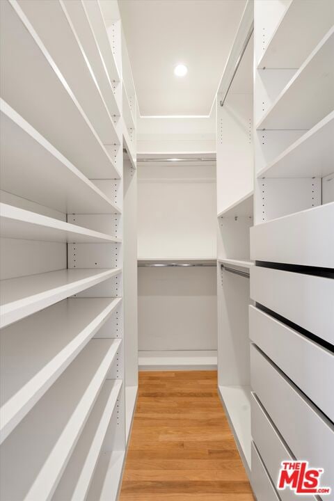 spacious closet with hardwood / wood-style flooring