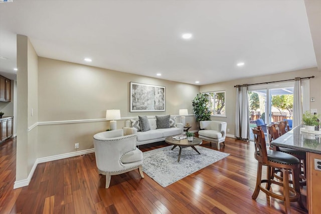 living room featuring dark hardwood / wood-style flooring