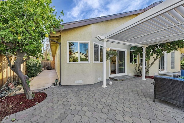 view of patio / terrace featuring an outdoor hangout area and a pergola