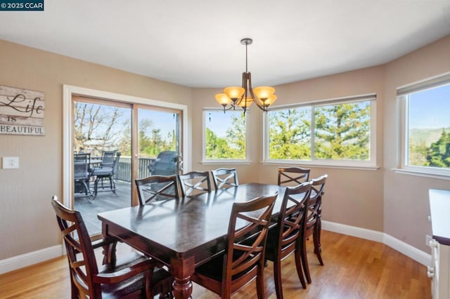 dining room featuring an inviting chandelier and light hardwood / wood-style floors