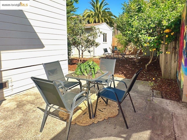 view of patio / terrace featuring an outdoor structure