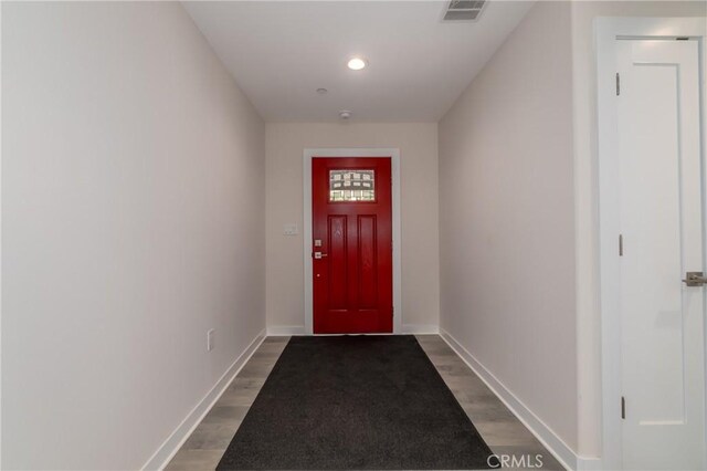 entryway with wood-type flooring