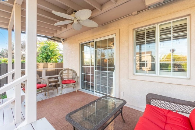 view of patio featuring ceiling fan