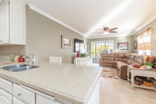 kitchen featuring sink, white cabinets, and ornamental molding