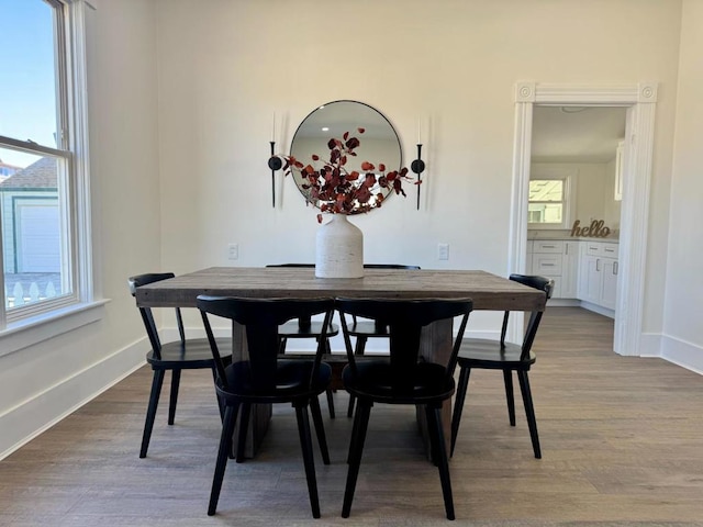 dining space with light hardwood / wood-style flooring