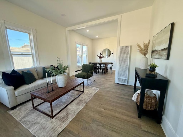 living room with hardwood / wood-style flooring