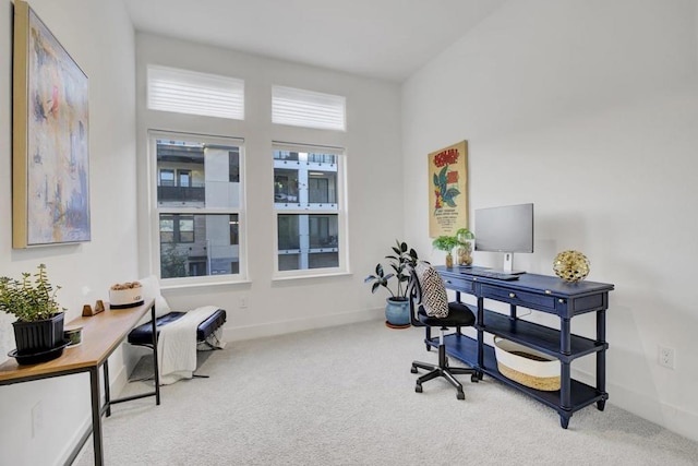 view of carpeted home office