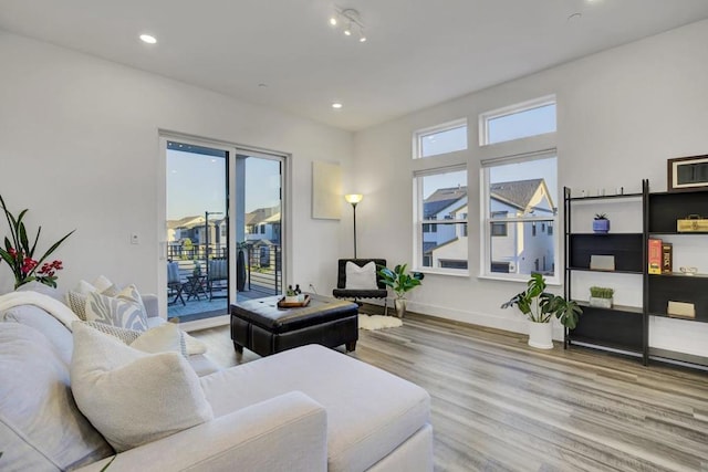 living room with light hardwood / wood-style floors