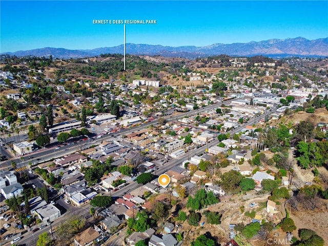 bird's eye view with a mountain view