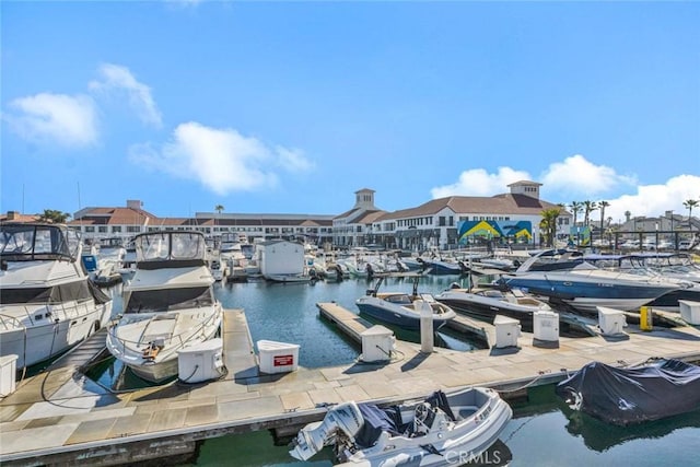 view of dock with a water view