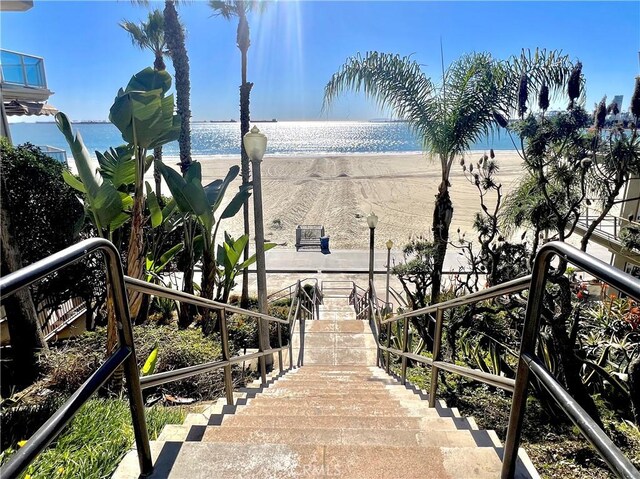 view of water feature with a view of the beach