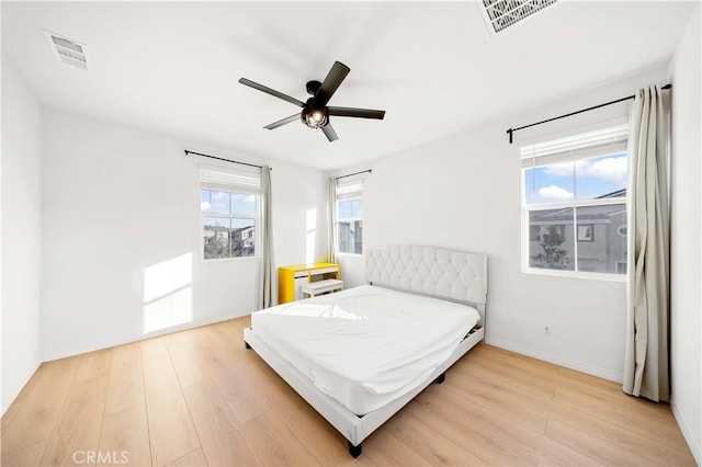 bedroom featuring ceiling fan and wood-type flooring