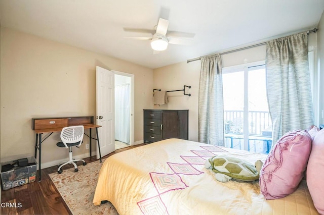 bedroom featuring ceiling fan and hardwood / wood-style flooring