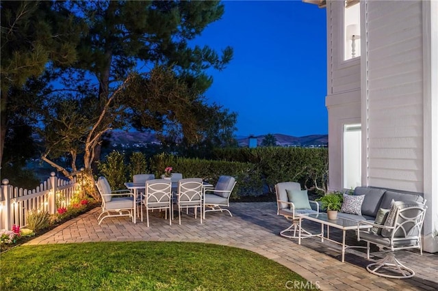 view of patio with a mountain view