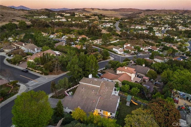 view of aerial view at dusk