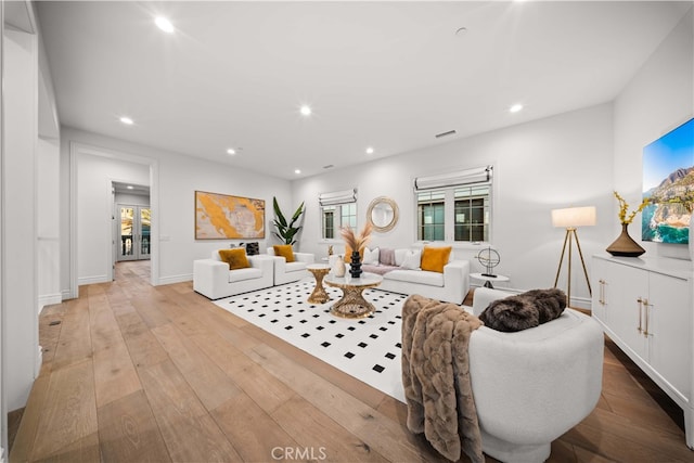 living room featuring light hardwood / wood-style flooring