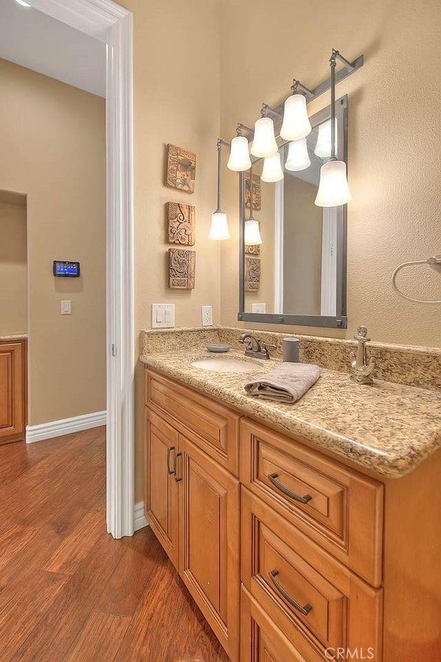 bathroom featuring wood-type flooring and vanity