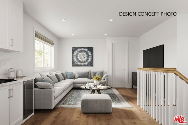 living room with hardwood / wood-style floors