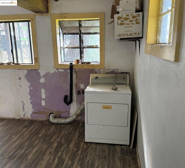 laundry area with washer / dryer and dark hardwood / wood-style flooring