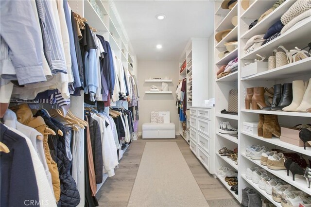 spacious closet with light hardwood / wood-style flooring