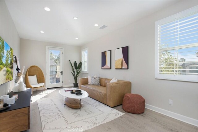 living room with light wood-type flooring