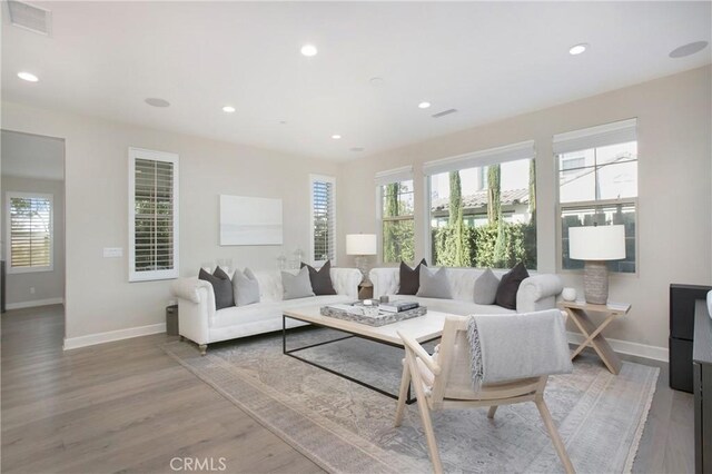 living room with hardwood / wood-style flooring