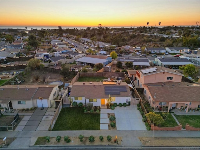 view of aerial view at dusk