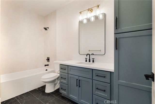 full bathroom featuring shower / bathing tub combination, vanity, and toilet