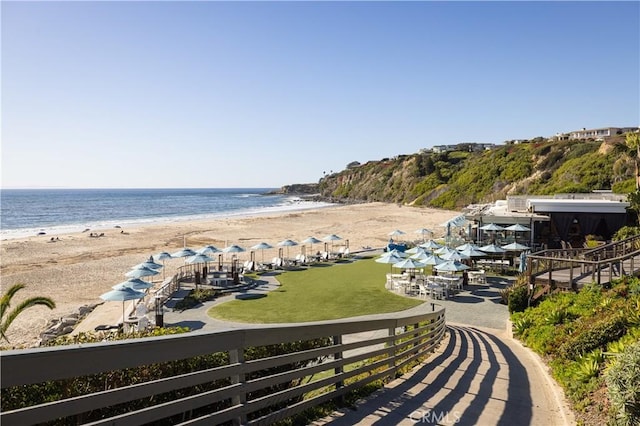 property view of water featuring a view of the beach