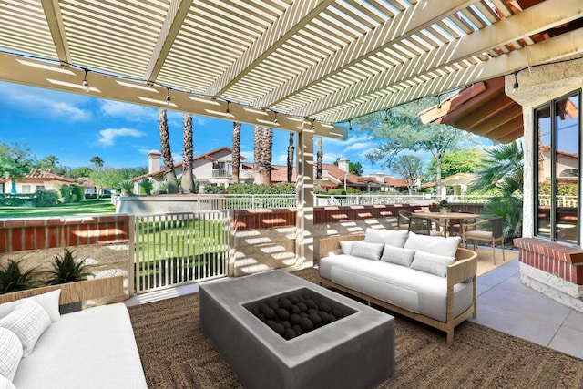 view of patio / terrace with an outdoor hangout area and a pergola