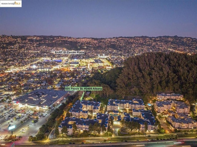 view of aerial view at dusk