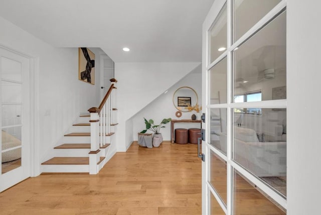 entrance foyer with light wood-type flooring