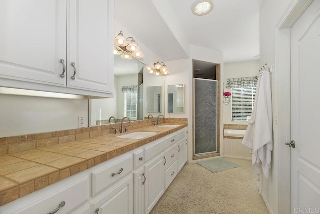 bathroom with vanity and walk in shower