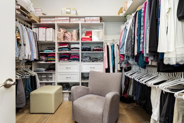 spacious closet featuring light hardwood / wood-style floors