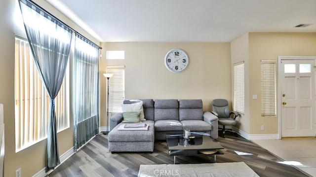 living room with hardwood / wood-style flooring