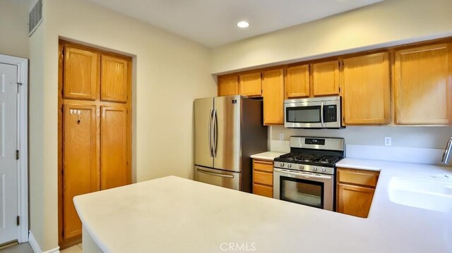 kitchen with appliances with stainless steel finishes, kitchen peninsula, and sink