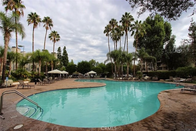 community pool with a patio