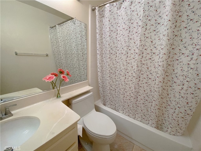 1911 E Calico Dr, West Covina, CA 91791 - bathroom featuring vanity, shower / bath combo with shower curtain, and toilet