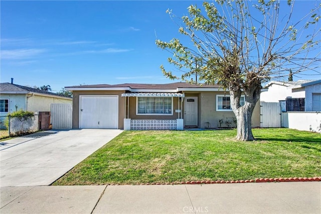 single story home with a front lawn and a garage