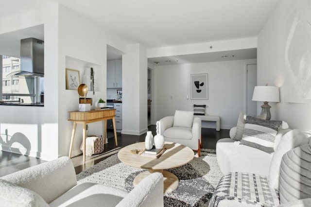 living room with hardwood / wood-style flooring