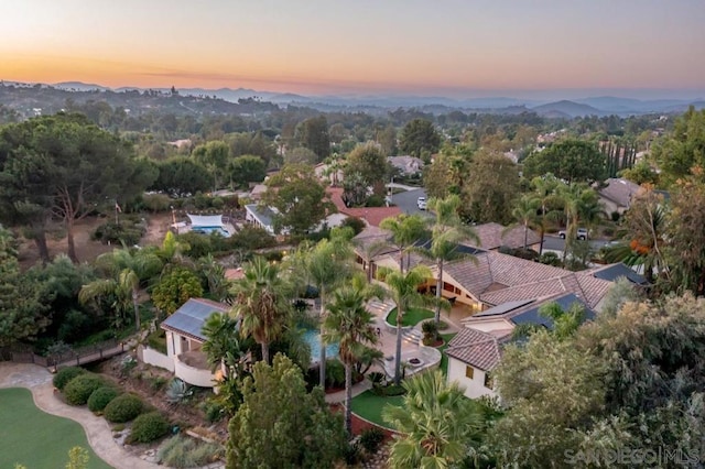 view of aerial view at dusk