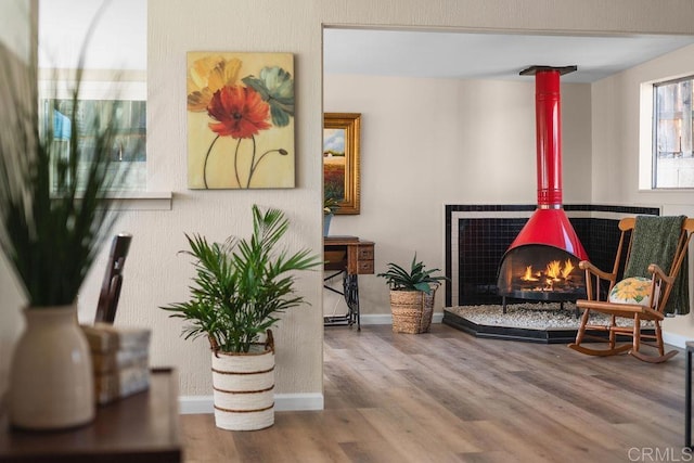 sitting room with hardwood / wood-style flooring